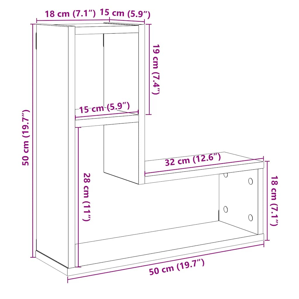 vidaXL Wandregale 2 Stk. Artisan-Eiche 50x15x50 Holzwerkstoff