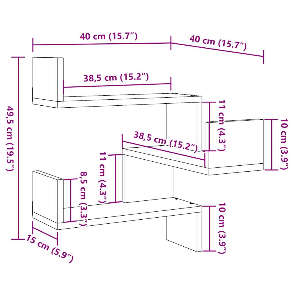 vidaXL Étagère d'angle murale aspect bois de récupération 40x40x49,5 cm en bois d'ingénierie