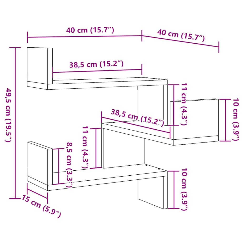 vidaXL Étagères murales d'angle 2 pcs Aspect bois de récupération 40x40x49,5 cm Bois d'ingénierie