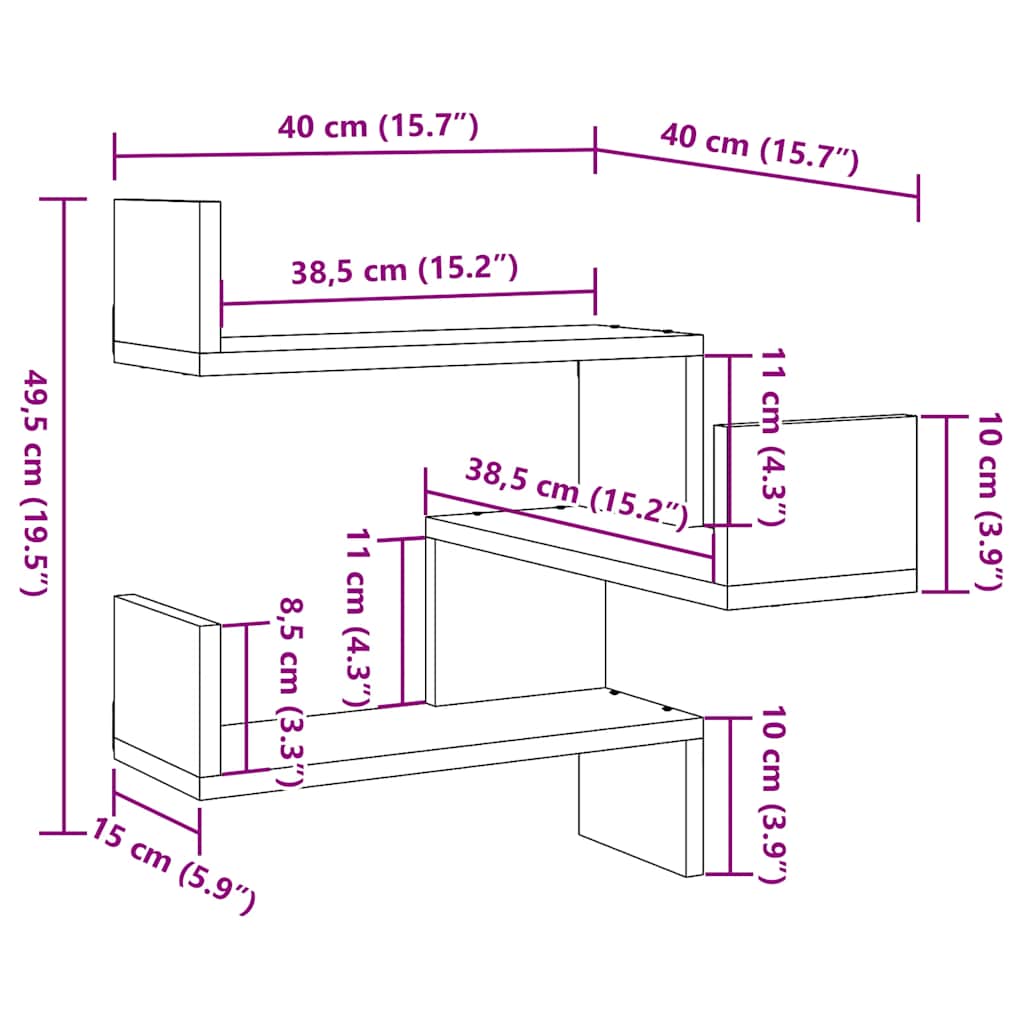 vidaXL Wand-Eckregale 2 Stk. Artisan-Eiche 40x40x49,5 Holzwerkstoff