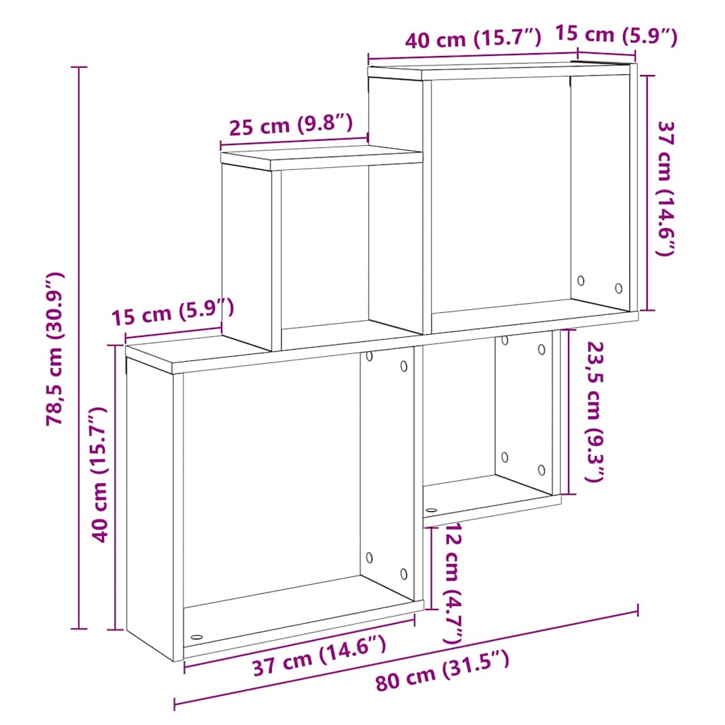 vidaXL Wandregal Altholz-Optik 80x15x78,5 cm Holzwerkstoff