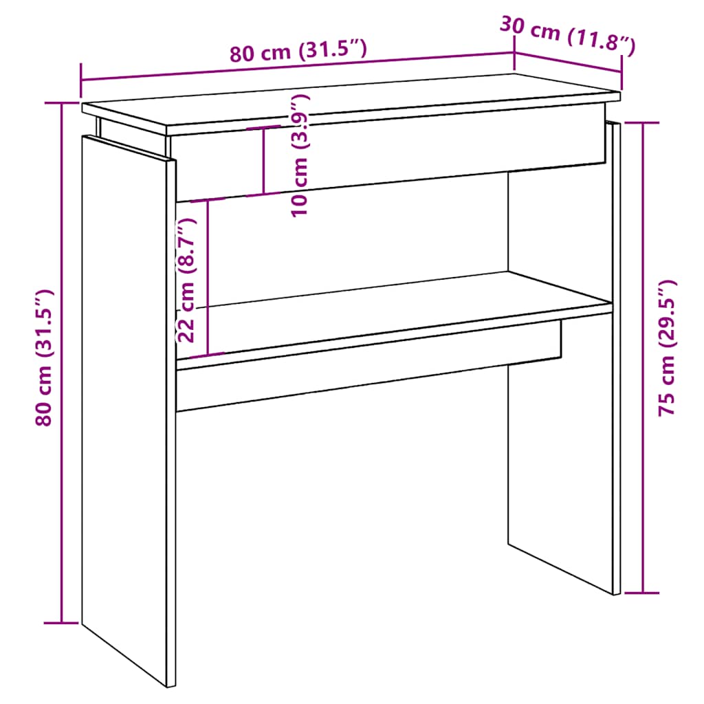 vidaXL Console table chêne artisan 80x30x80 cm bois d'ingénierie