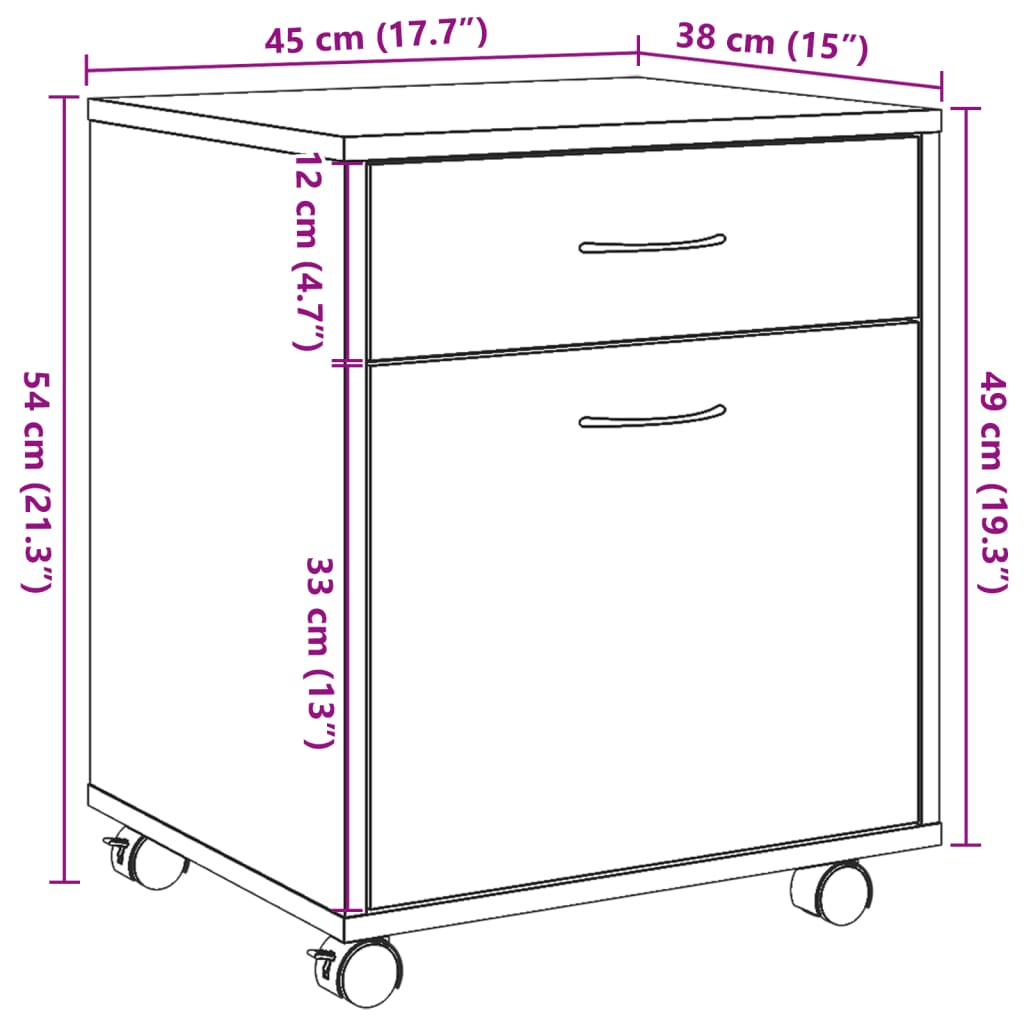 vidaXL Rollcontainer Altholz-Optik 45x38x54 cm Holzwerkstoff