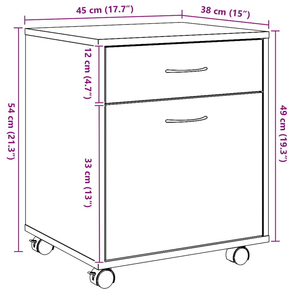vidaXL Rollcontainer Artisan-Eiche 45x38x54 cm Holzwerkstoff