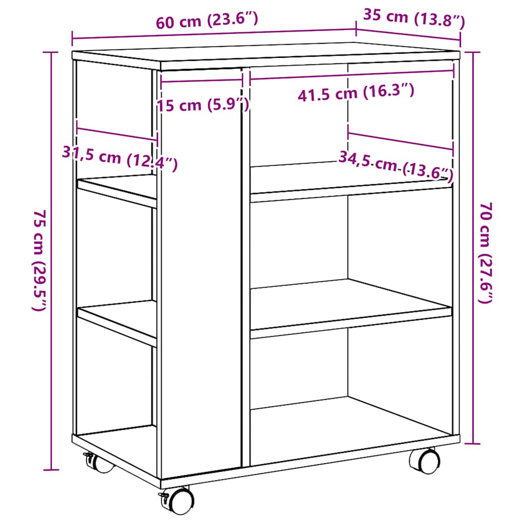 vidaXL Caisson de bureau chêne artisan 60x35x75 cm Aggloméré