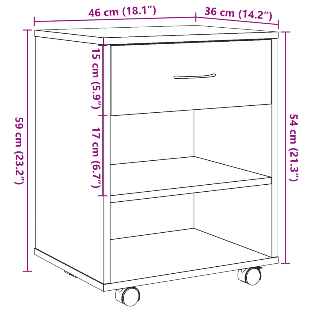 vidaXL Caisson de classement aspect bois de récupération 46x36x59 cm Bois d'ingénierie