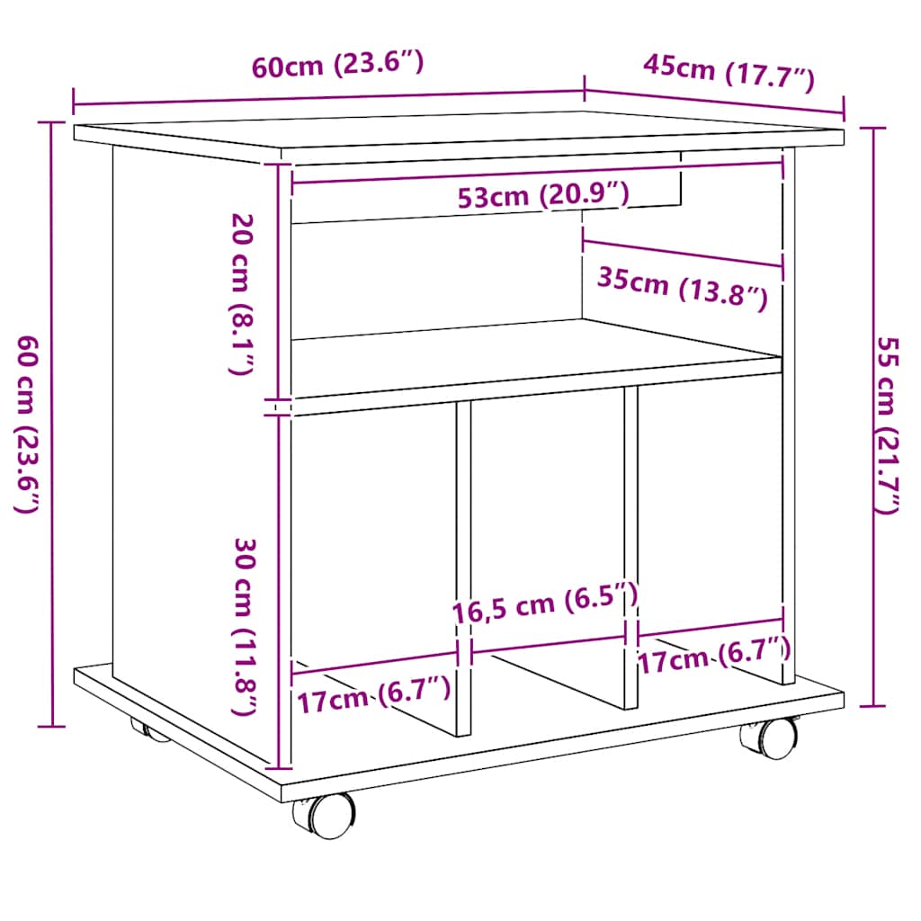 vidaXL Rollcontainer Artisan-Eiche 60x45x60 cm Holzwerkstoff