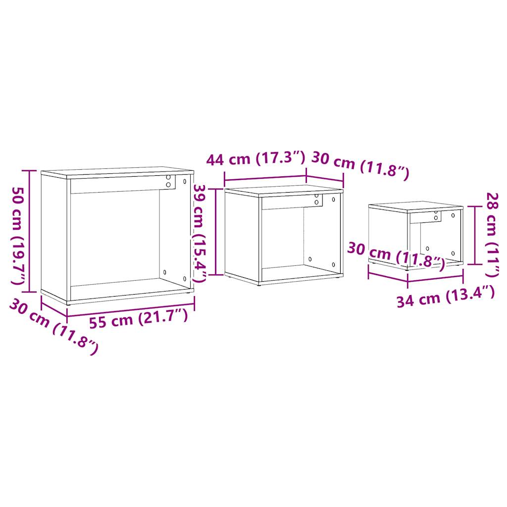 vidaXL Tables gigognes 3 pcs aspect bois de récupération bois d'ingénierie
