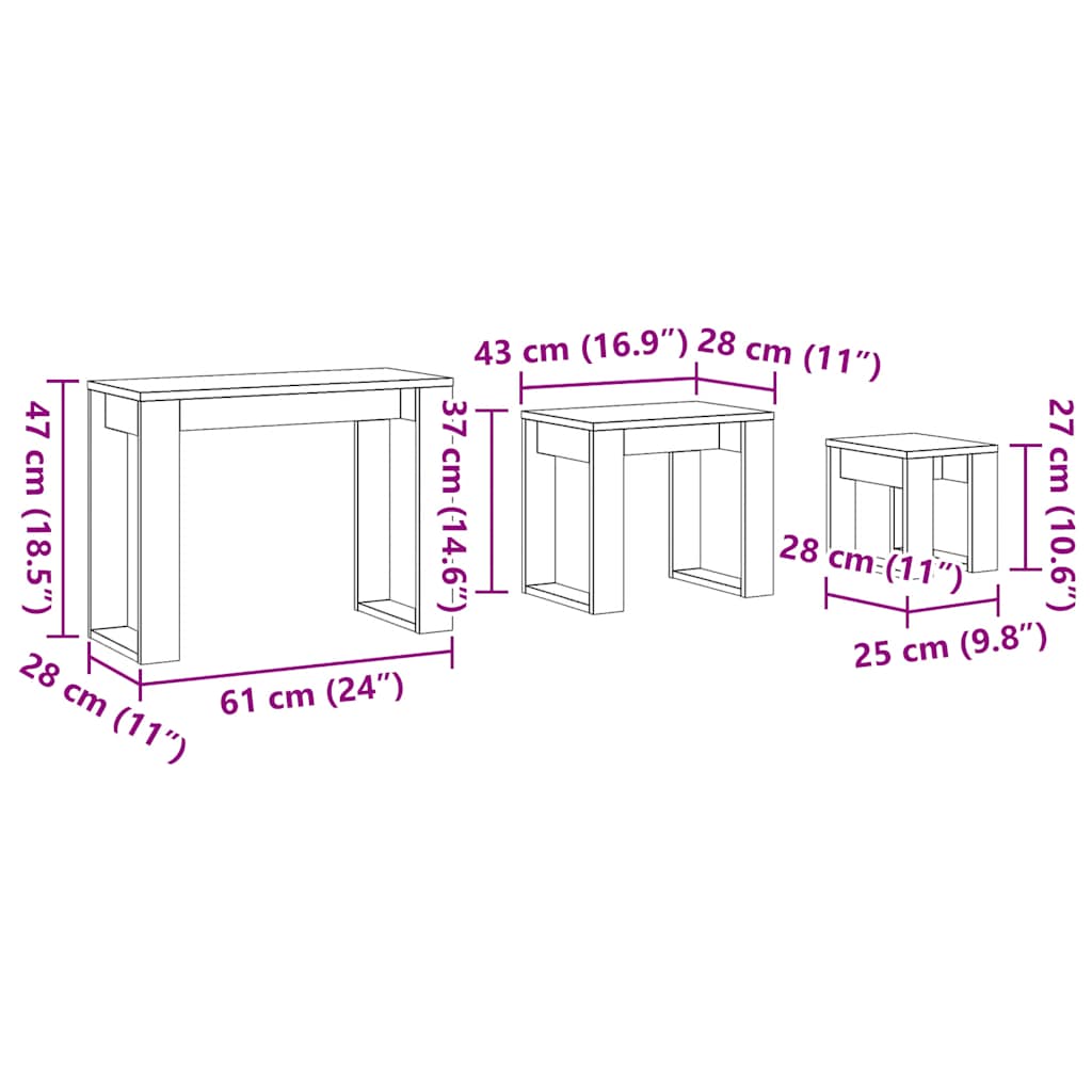vidaXL Tables gigognes 3 pcs aspect bois de récupération bois d'ingénierie