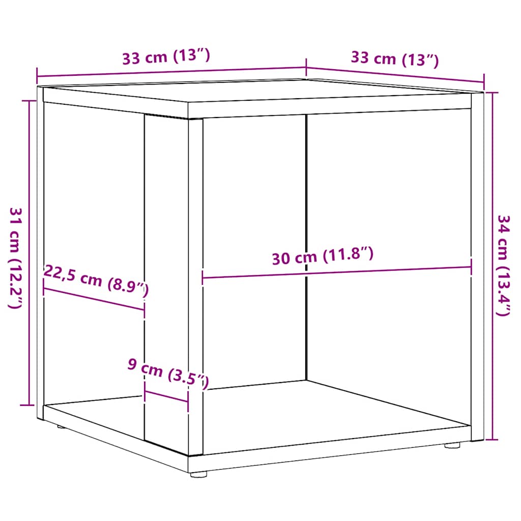 vidaXL Table d'appoint Chêne Artisan 33x33x34 cm Bois d'ingénierie