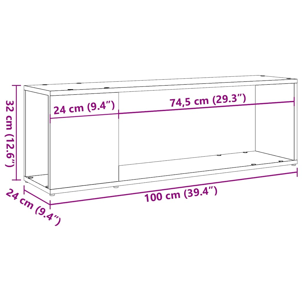 vidaXL Meuble TV chêne artisanat 100x24x32 cm bois d'ingénierie