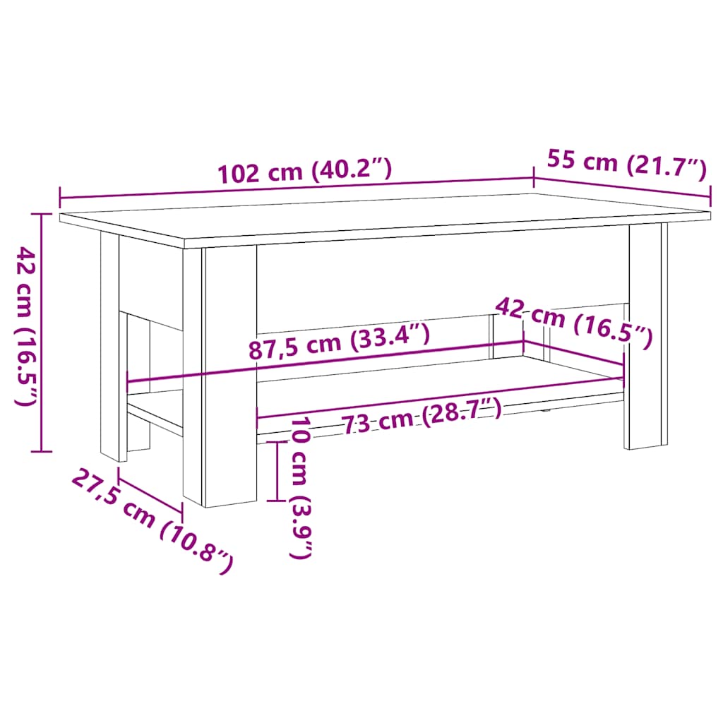 vidaXL Table basse aspect bois de récupération 102x55x42 cm bois d'ingénierie