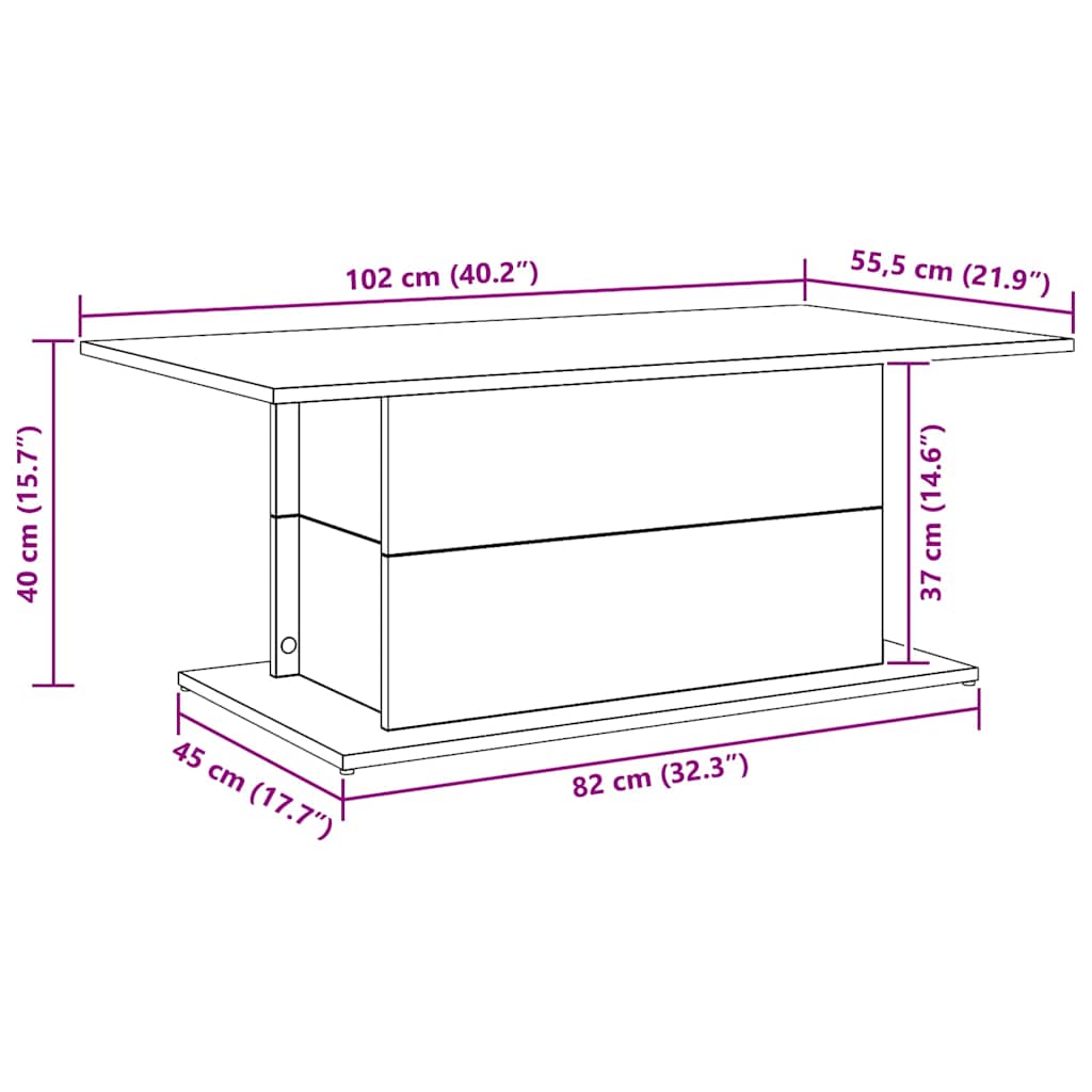 vidaXL Couchtisch Artisan-Eiche 102x55,5x40 cm Holzwerkstoff