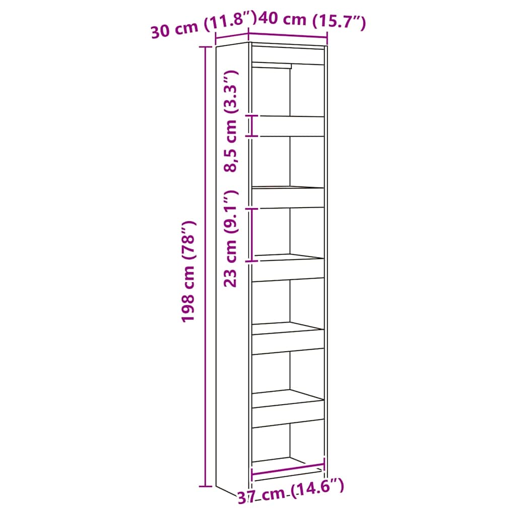 vidaXL Bücherregal/Raumteiler Artisan-Eiche 40x30x198 cm