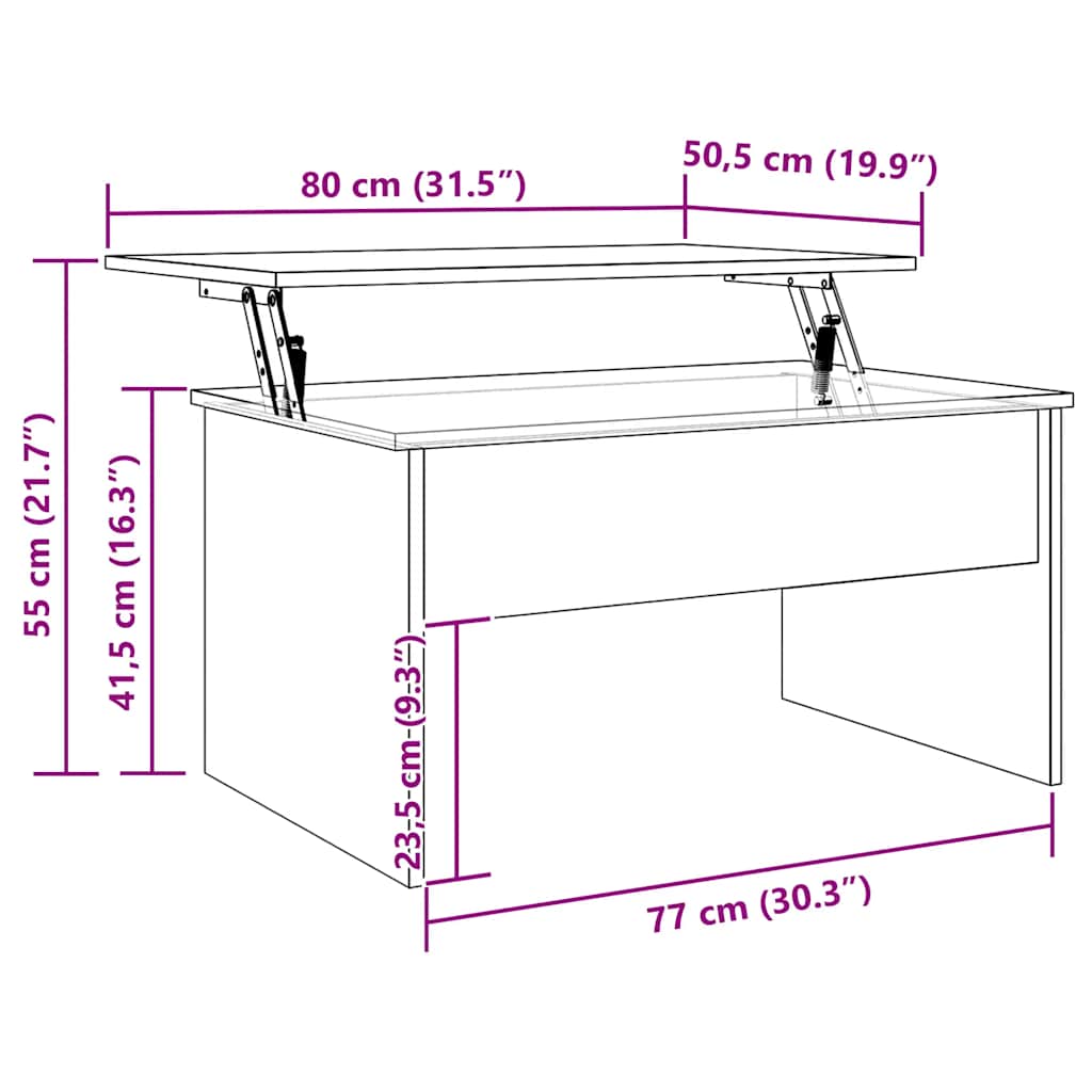vidaXL Table basse chêne artisanal 80x50,5x41,5 cm, bois d'ingénierie