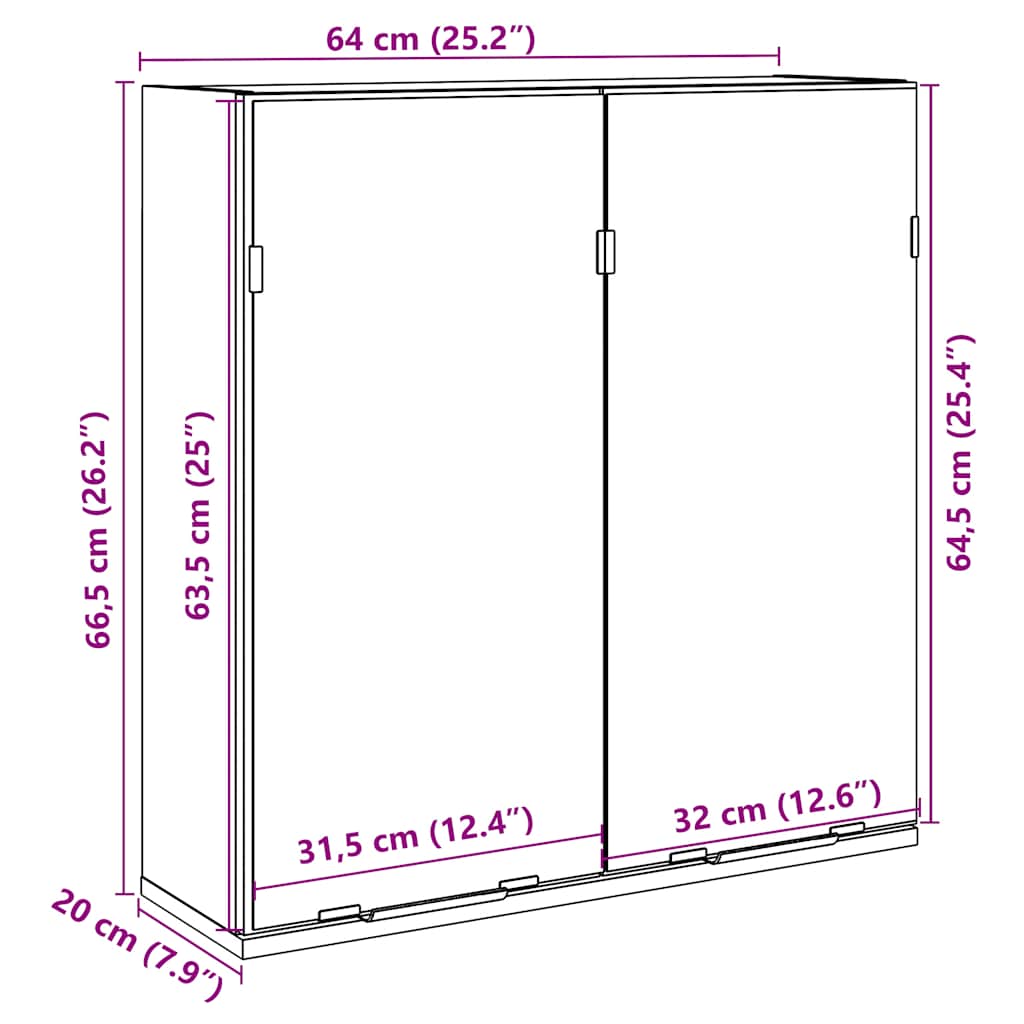 vidaXL Bad-Spiegelschrank Altholz-Optik 64x20x66,5 cm Holzwerkstoff