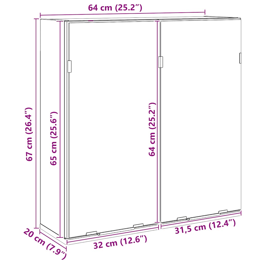 vidaXL Bad-Spiegelschrank Artisan-Eiche 64x20x66,5 cm Holzwerkstoff