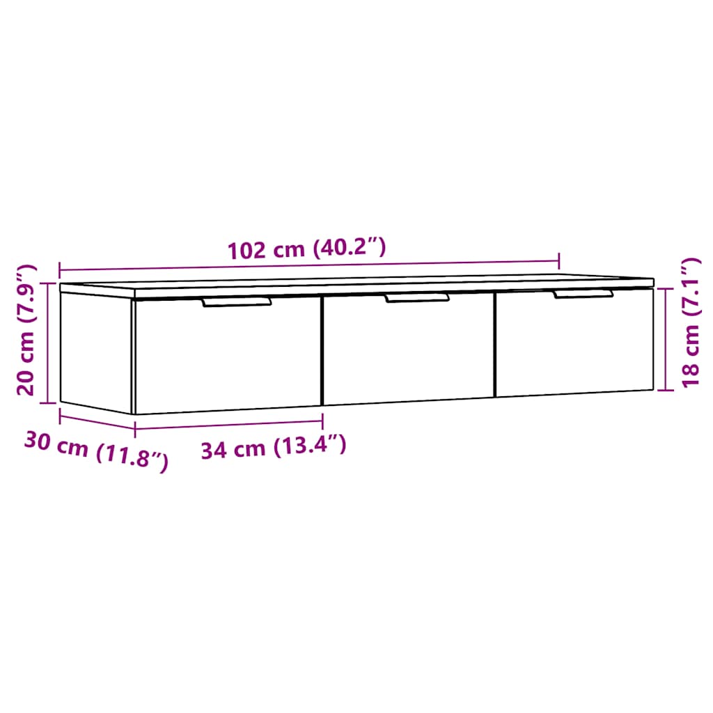 vidaXL Meuble mural en aggloméré aspect bois de récupération 102x30x20 cm