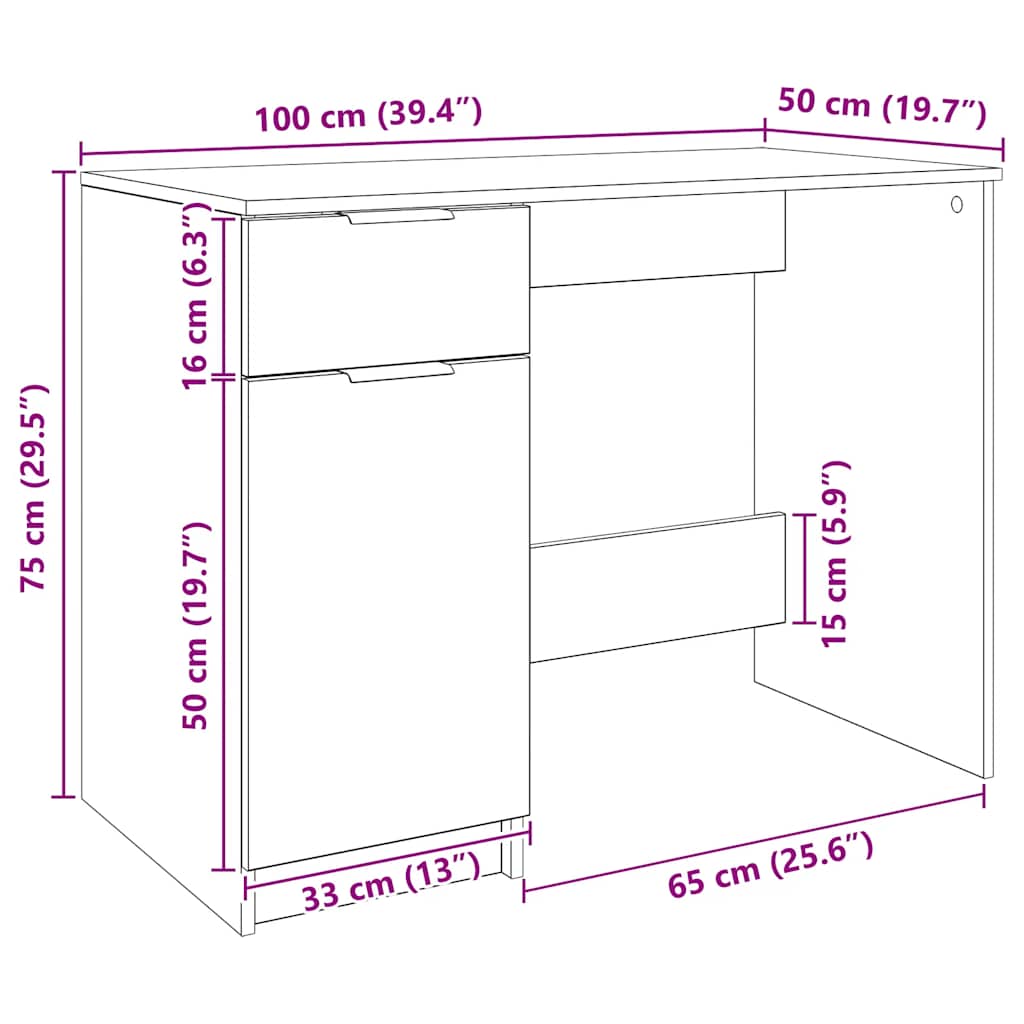 Schreibtisch Artisan-Eiche 100x50x75 cm Holzwerkstoff