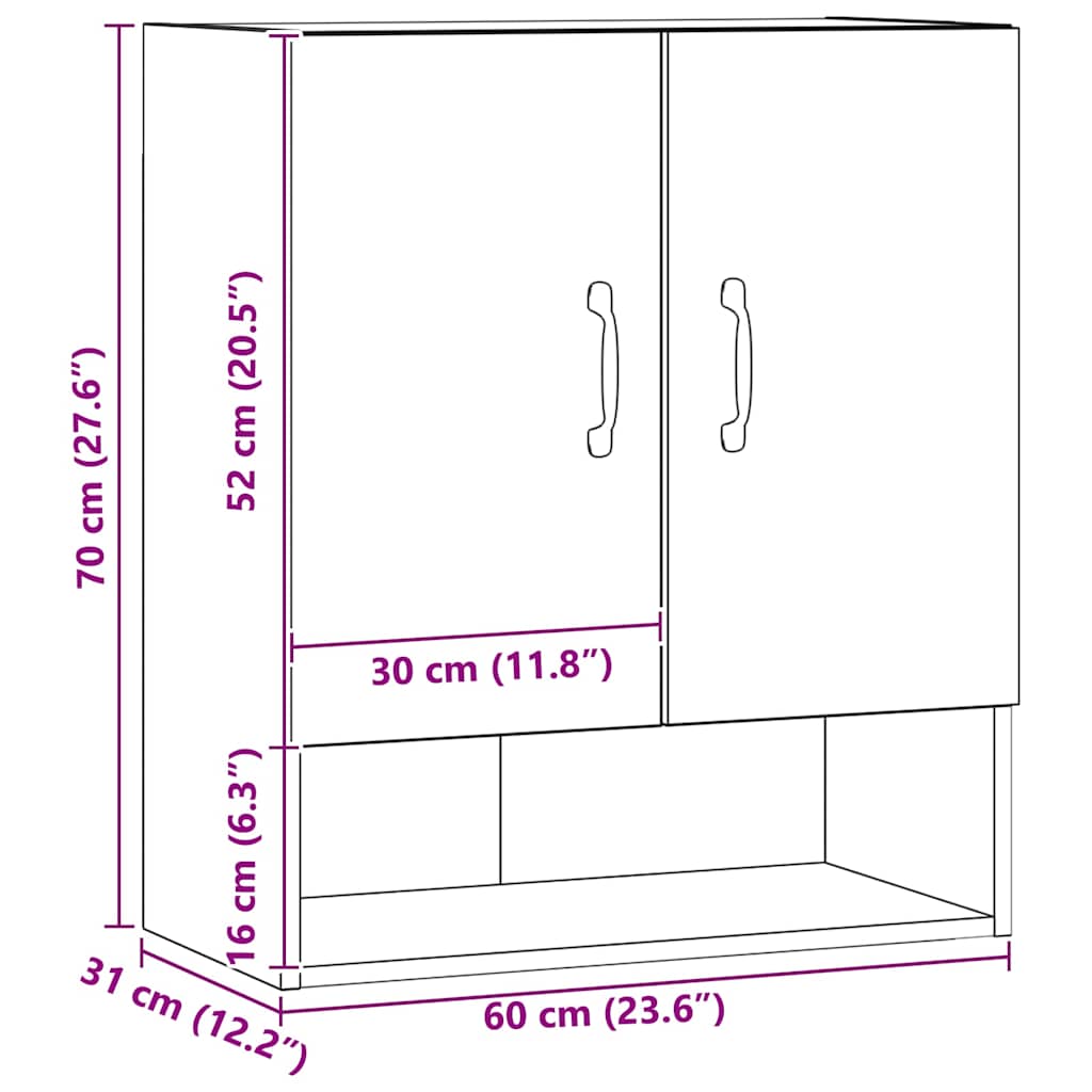 vidaXL Wandschrank Artisan-Eiche 60x31x70 cm Holzwerkstoff
