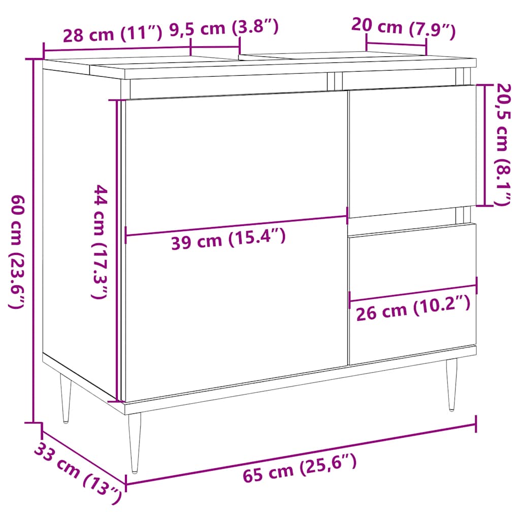 vidaXL Badschrank Betongrau 65x33x60 cm Holzwerkstoff