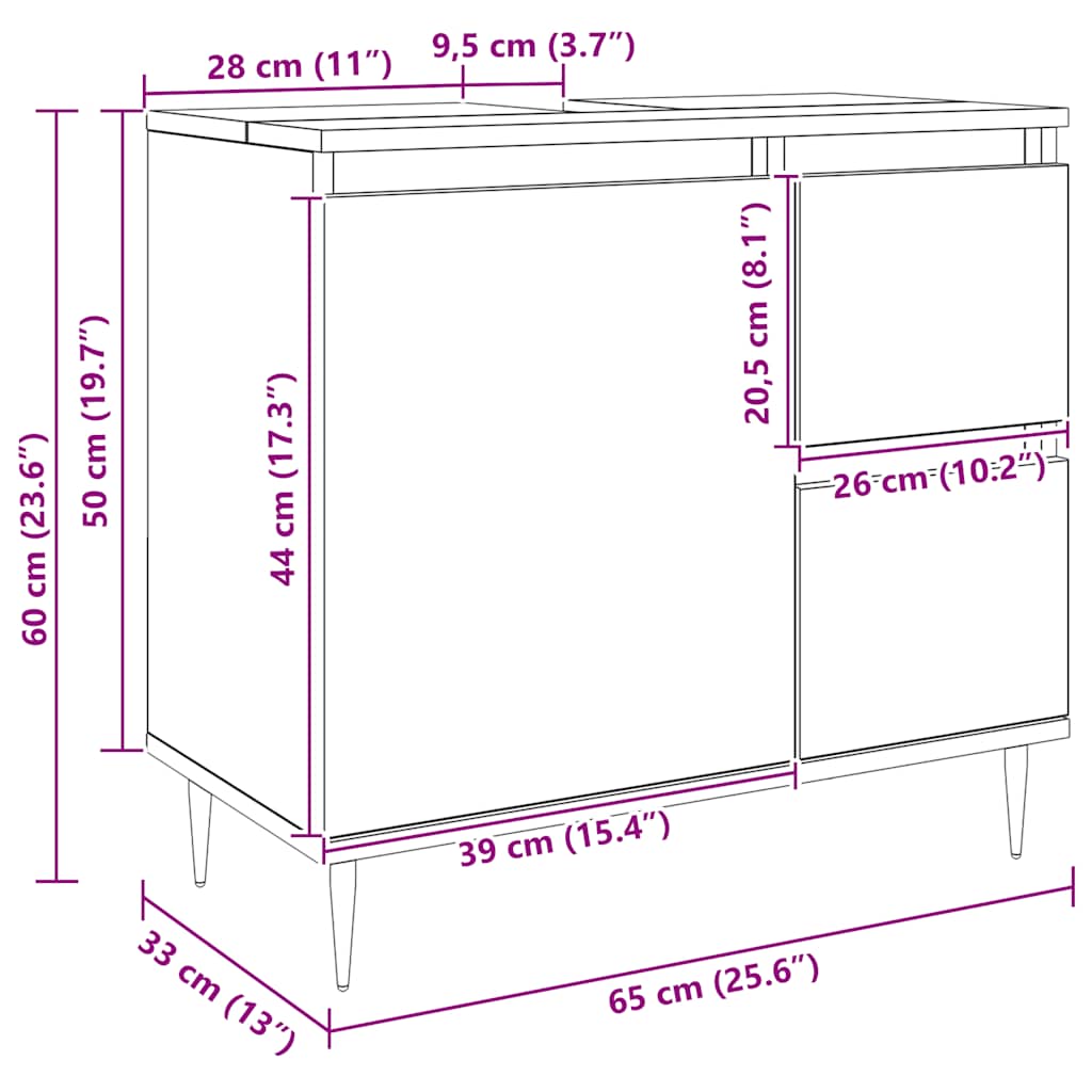 vidaXL Meuble de salle de bain chêne artisanal 65x33x60 cm bois d'ingénierie