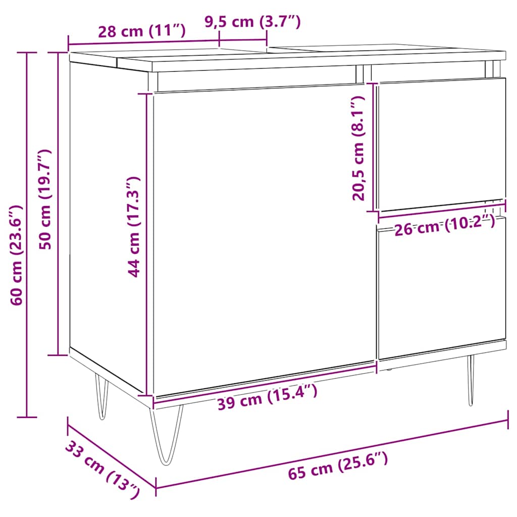 Meuble sous-vasque vidaXL chêne artisan 65x33x60 cm bois d'ingénierie