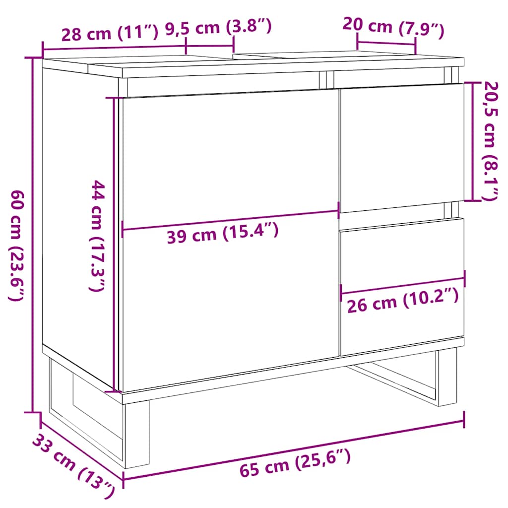 vidaXL Meuble sous-vasque aspect bois de récupération 65x33x60 cm Bois d'ingénierie
