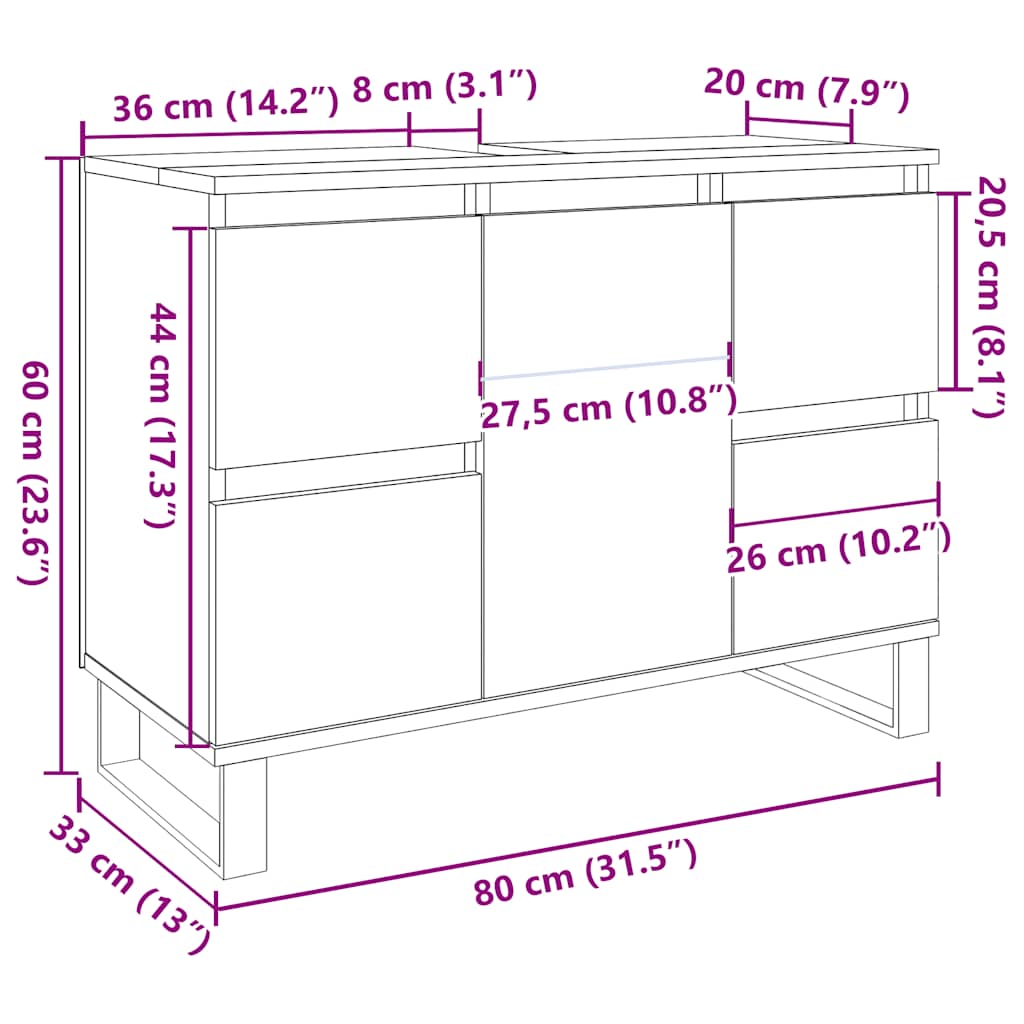 vidaXL Waschbeckenunterschrank Altholz-Optik 80x33x60 cm Holzwerkstoff