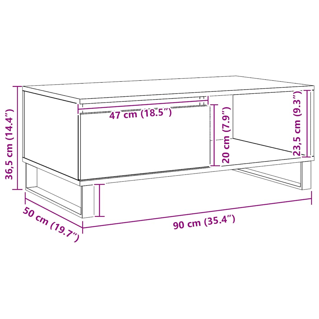 vidaXL Couchtisch Artisan-Eiche 90x50x36,5 cm Holzwerkstoff