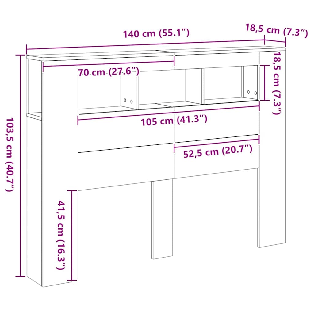 vidaXL LED-Kopfteil Artisan-Eiche 140x18,5x103,5 cm Holzwerkstoff