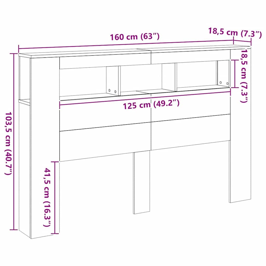 vidaXL LED-Kopfteil Artisan-Eiche 160x18,5x103,5 cm Holzwerkstoff