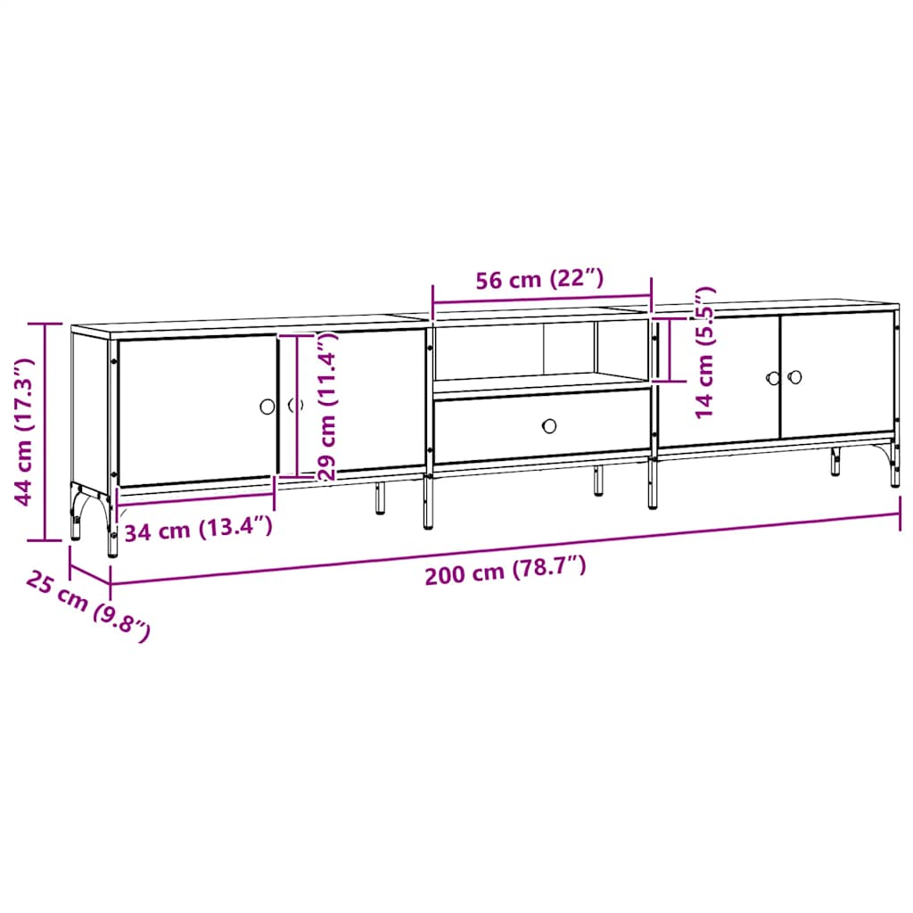 vidaXL Meuble TV avec tiroir Chêne artisan 200x25x44 cm