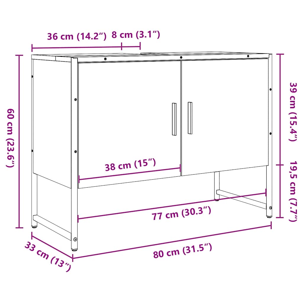 Meuble sous-vasque vidaXL en bois d'ingénierie aspect vieux bois 80x33x60 cm