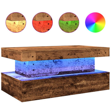 vidaXL Table basse avec lumières LED effet bois de récupération 90x50x40 cm