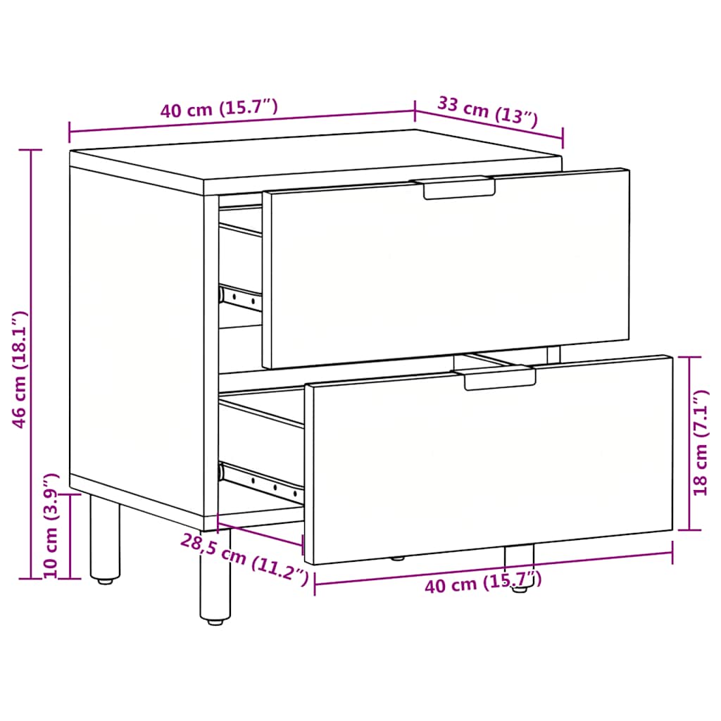 vidaXL Nachttische 2 Stk. Schwarz 40x33x46 cm Massivholz Mango