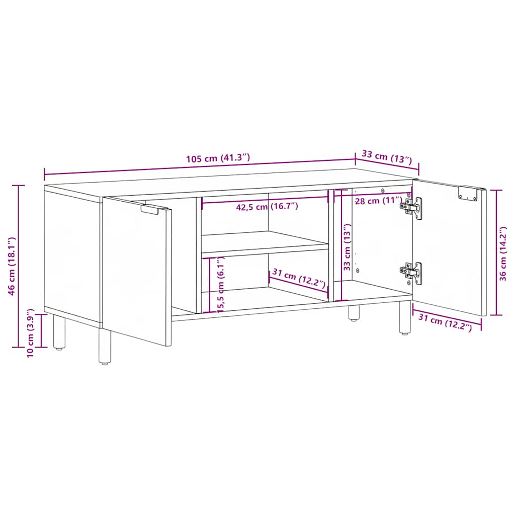 vidaXL TV-Schrank Schwarz 105x33x46 cm Holzwerkstoff