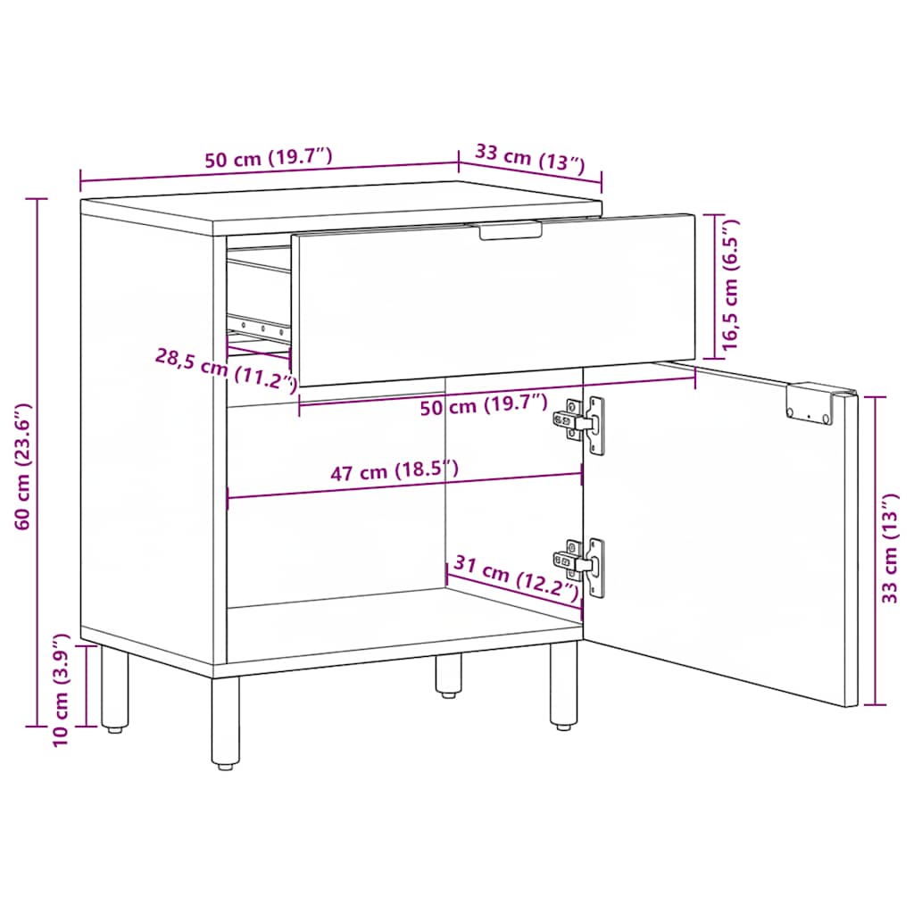 vidaXL Nachttisch Schwarz 50x33x60 cm Holzwerkstoff