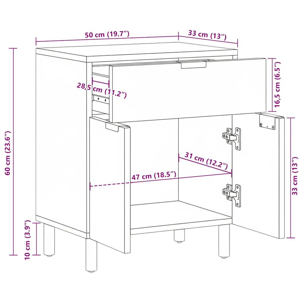 Nachttisch Schwarz 50x33x60 cm Holzwerkstoff