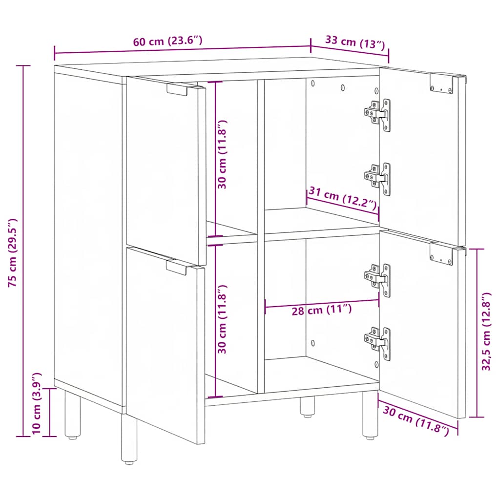 Sideboard Schwarz 60x33x75 cm Holzwerkstoff