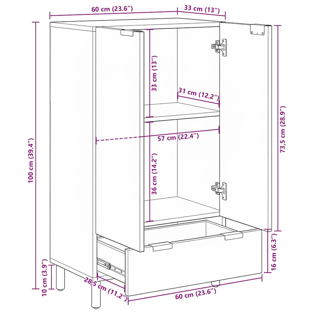 Highboard Schwarz 60x33x100 cm Holzwerkstoff