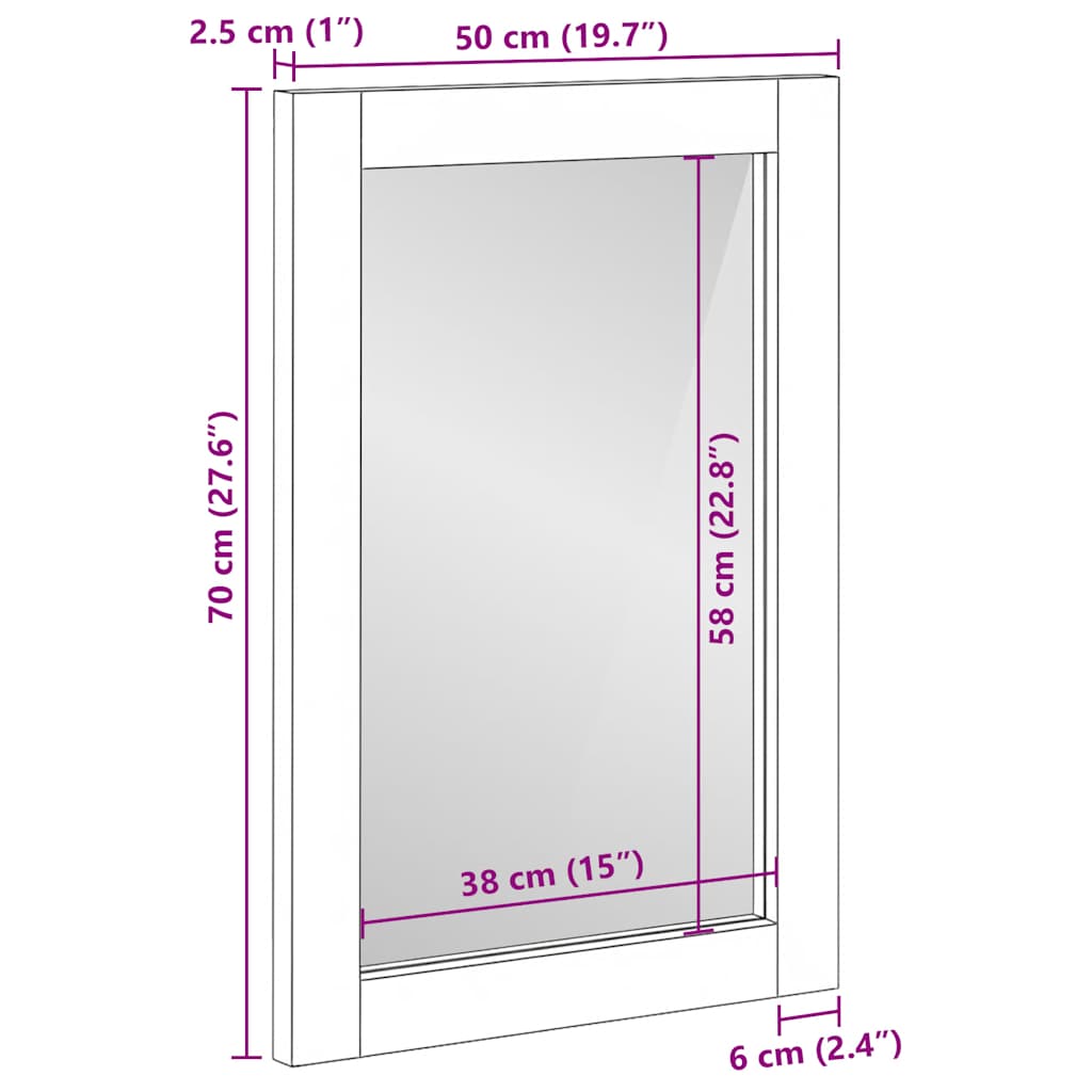 vidaXL Badspiegel Schwarz 50x70x2,5 cm Holzwerkstoff und Messing