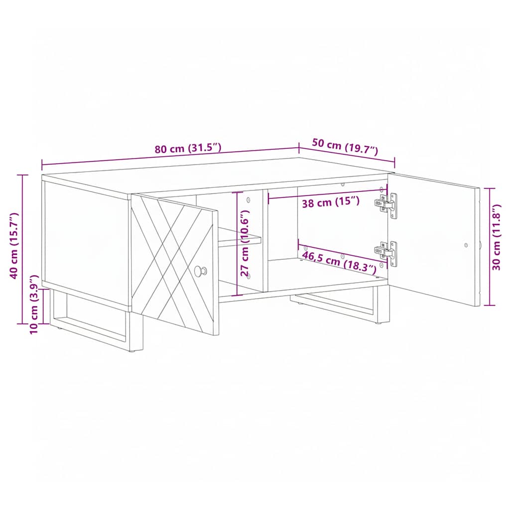 Couchtisch Schwarz 80x50x40 cm Massivholz Mango