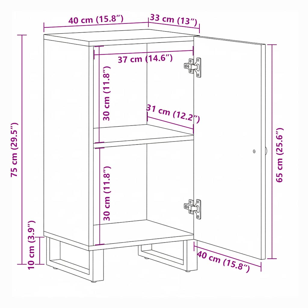 Sideboard Schwarz 40x33x75 cm Massivholz Mango