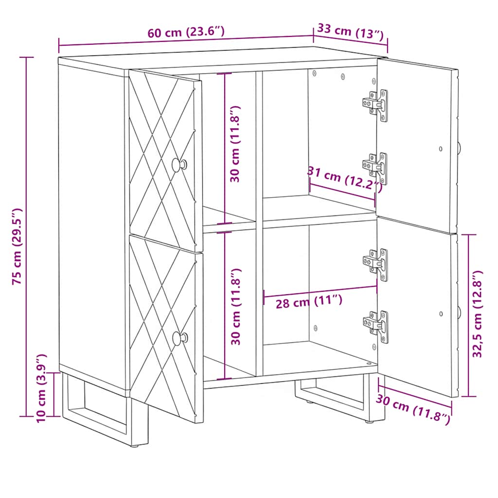 Sideboard Schwarz 60x33x75 cm Massivholz Mango