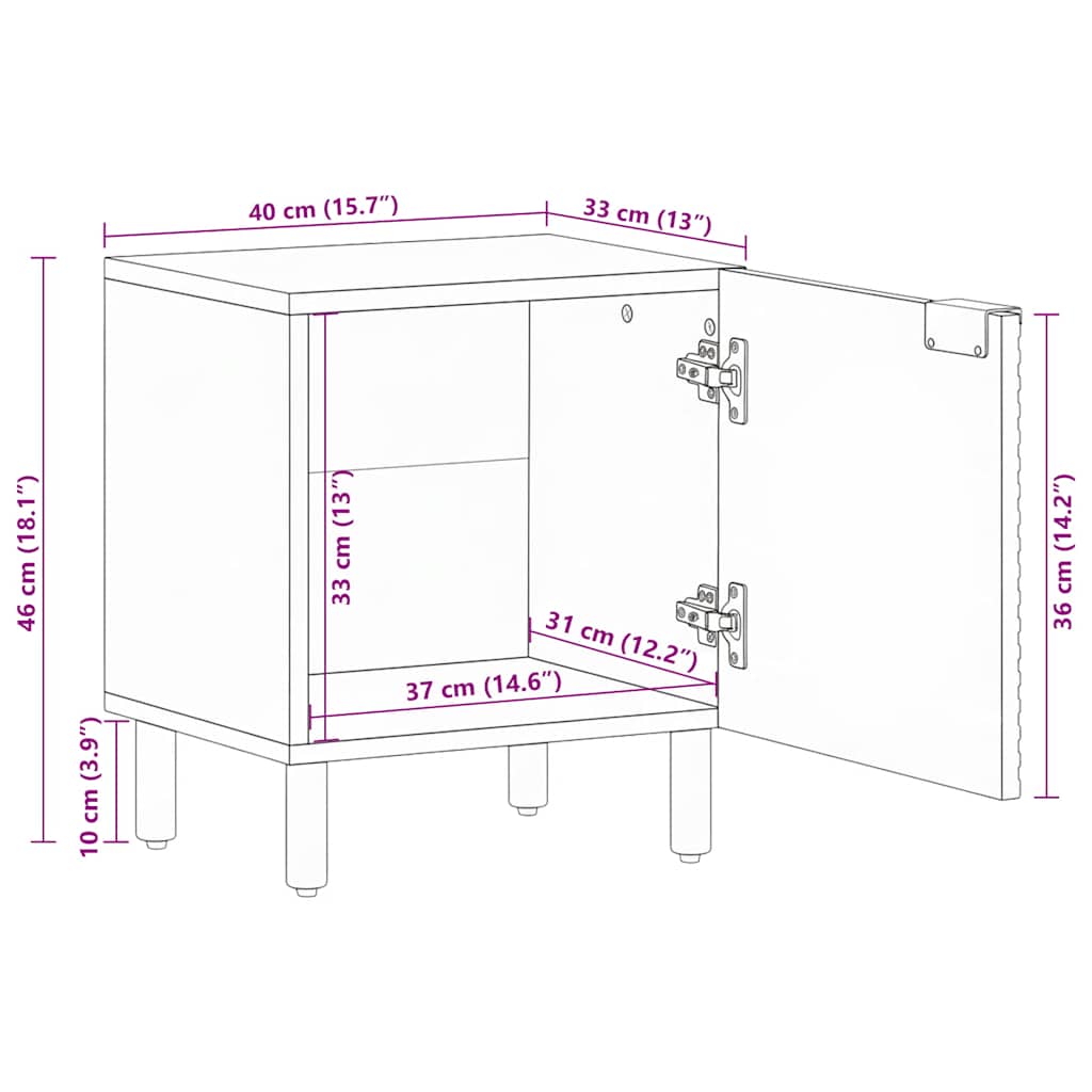 vidaXL Nachttisch Braun 40x33x46 cm Massivholz Mango
