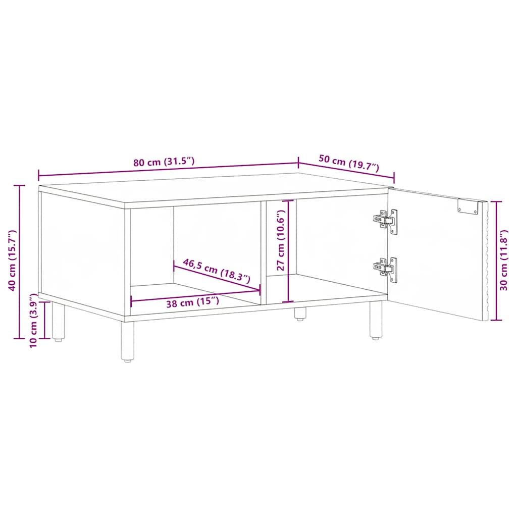 vidaXL Couchtisch Braun 80x50x40 cm Massivholz Mango