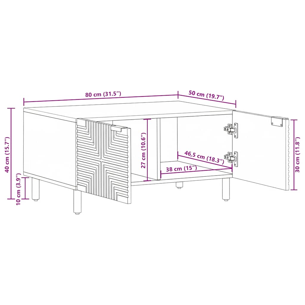 vidaXL Couchtisch Braun 80x50x40 cm Massivholz Mango