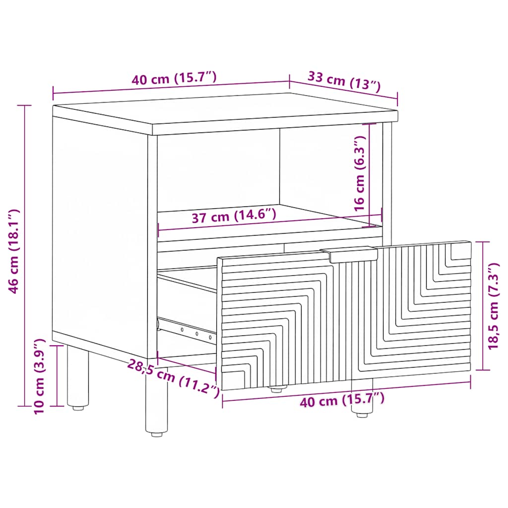 vidaXL Nachttisch Braun 40x33x46 cm Massivholz Mango