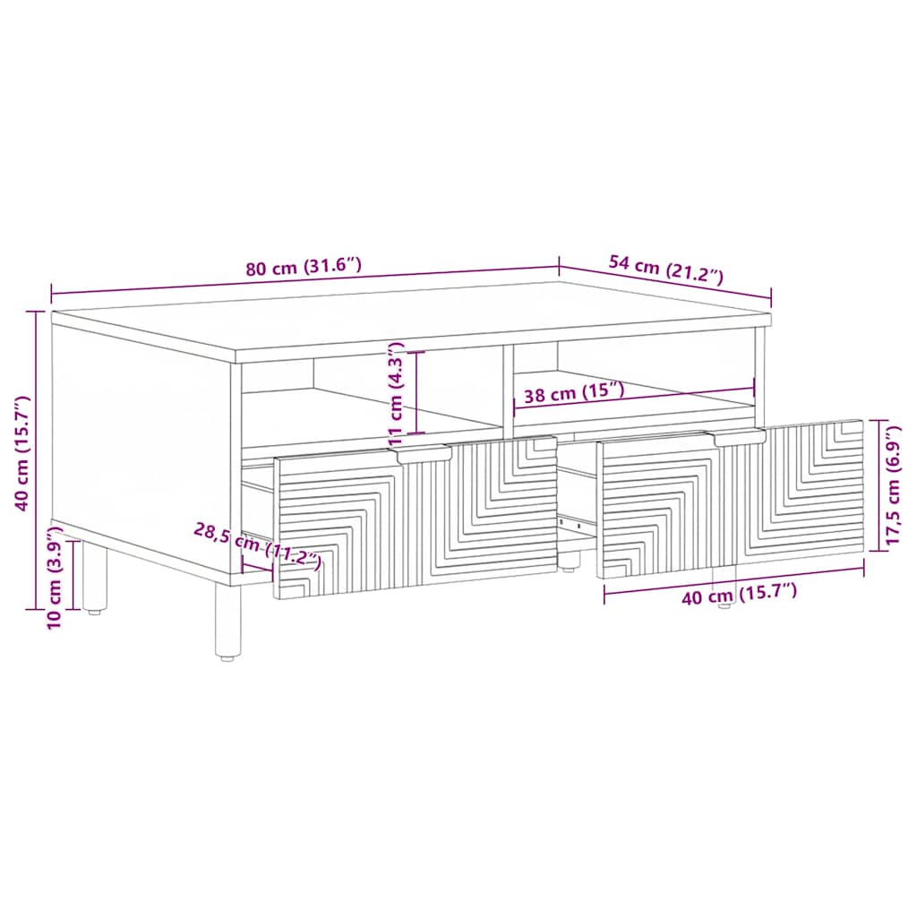 vidaXL Couchtisch Braun 80x54x40 cm Massivholz Mango